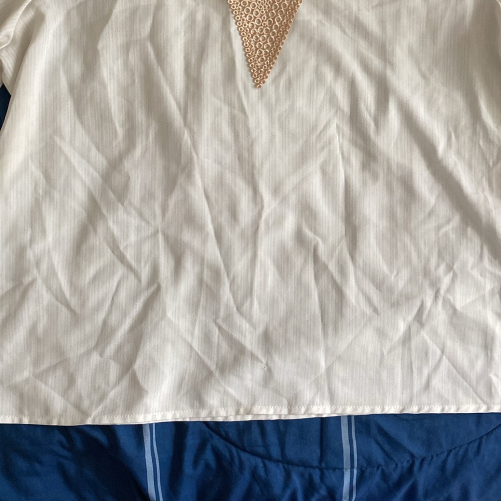 Cream Long Sleeve Blouse with V-neck embroidered Collar and cuffs - Picture 8 of 17